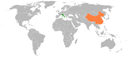 Mappa che indica l'ubicazione di Italia e Cina