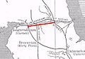 Image 43The Stanegate line is marked in red, to the south of the later Hadrian's Wall. (n.b. Brocavum is Brougham, not Kirkby Thore as given in the map) (from History of Cumbria)