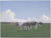 Grazende koeien in een weiland, c. 1900, aquarel op papier