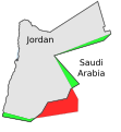 Image 30Image showing the approximate land exchanged in 1965 between Jordan (gaining green) and Saudi Arabia (gaining red). (from History of Jordan)