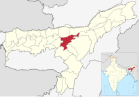 मानचित्र जिसमें नगाँव ज़िला নগাঁও জিলা Nagaon district हाइलाइटेड है