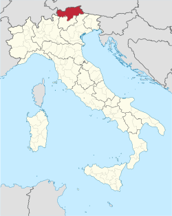 Јужен Тирол (во црвена боја) на картата на Италија