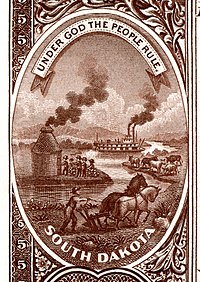 South Dakota state coat of arms from the reverse of the National Bank Note Series 1882BB
