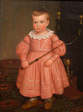 Young boy in pink, American school of painting (about 1840). Both girls and boys wore pink in the 19th century.