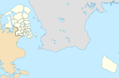 Mapa konturowa Regionu Stołecznego, blisko centrum na lewo znajduje się punkt z opisem „Most nad Sundem”