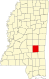 Harta statului Mississippi indicând comitatul Jasper