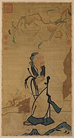 Silk tapestry of Dongfang Shuo stealing a peach of immortality, Ming dynasty