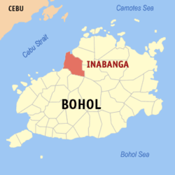 Mapa sa Bohol nga nagapakita kon asa nahamutangan ang Inabanga