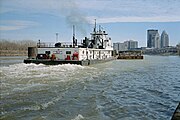 Towboat Hugh C. Blaske upbound in Portland Canal on Ohio River (2 of 2), Louisville, Kentucky, USA, 1999
