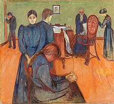 Death in the Sickroom, c. 1895, oil on canvas, 150 cm × 168 cm (59 in × 66 in), Nasjonalgalleriet, Oslo