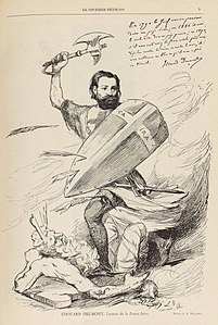 Edouard Drumont, auteur de La France juive, écrasant Moïse, dessin publié dans « le Courrier français », 1886.