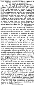 מכתב למערכת מהעיתון The Freeman's Journal (העיתון הארצי הוותיק ביותר באירלנד) משנת 1863 ותגובת העורך אליו.
