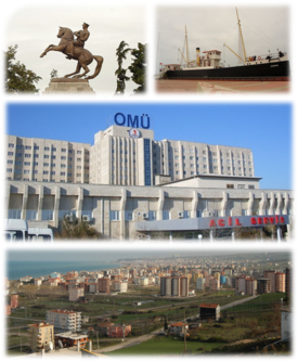 Da esquerda para a direita e de baixo para cima: 1) Estátua de Kemal Atatürk no parque Belediye; 2) Museu SS Bandırma; 3) Universidade Ondokuz Mayıs; 4) Vista da cidade e desde a área de Balipaşa