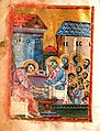 Miniatúra Umývania nôh v tzv. Evanjelium vojny (Evanjeliár č. 6792), 1302, Matenadaran, Jerevan
