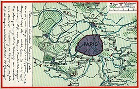 Carte postale allemande montrant le plan des forts défendant Paris au début du XXe siècle.