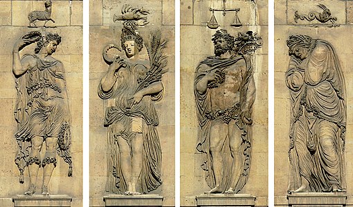 The Four Seasons by Jean Goujon, decorating the facade of the Musée Carnavalet (1547)