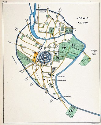 map of 14th century Norwich