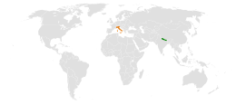 Mappa che indica l'ubicazione di Italia e Nepal