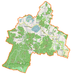 Mapa konturowa gminy Podgórzyn, u góry znajduje się punkt z opisem „Dwór w Staniszowie”