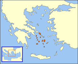 Duchy of Naxos, 1450, highlighted within the Aegean Sea