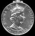 Elizabeth II (2nd type); inscription has 'DEI GRATIA' (1958–1993)
