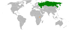 Map indicating locations of Russia and Uganda