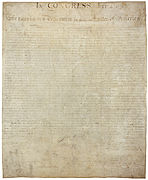 Copia de la Declaración de independencia de Estados Unidos.