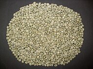 Unroasted ("green") coffee (Coffea arabica) seeds from Brazil.