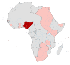 Nigeria (röd) Brittiska besittningar i Afrika (rosa) 1914