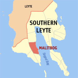 Mapa ng Southern Leyte na nagpapakita sa lokasyon ng Malitbog.