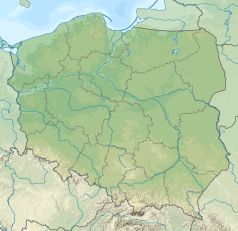 Mapa konturowa Polski, u góry po lewej znajduje się punkt z opisem „źródło”, natomiast po lewej nieco u góry znajduje się punkt z opisem „ujście”
