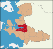 Mapa da província de Esmirna com a área metropolitana em destaque