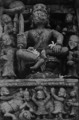 Gajapati Kapilendra Deva Routray depicted holding a sword and seated in a dominating Lakulisha position at Kapileswar Temple in Old Bhubaneswar
