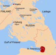 S. Petersburgo en mapa del istmo de Carelia