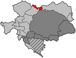 1918'e dek Avusturya-Macaristan sınırları içerisindeki Avusturya Silezyası (kırmızı işaretli bölge)