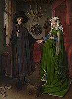 Arnolfinis bryllup af Jan van Eyck, 1434. Olie på plade, 82×59,5 cm.
