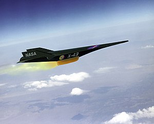 הדמיית אמן של ה-X-43 בעת טיסת ניסוי