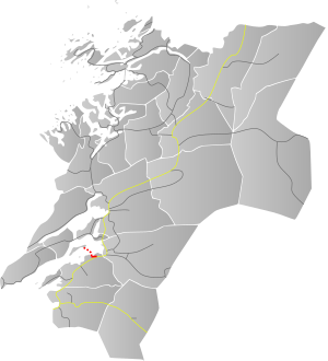 Map of a square area (Trøndleag) with a short red line about a third of the way up in the center.