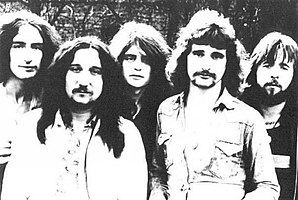 Promotional image of the band's classic lineup in 1972 Left to right: Ken Hensley, Mick Box, Gary Thain, David Byron and Lee Kerslake