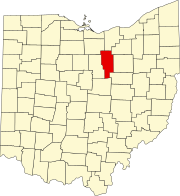 Kort over Ohio med Ashland County markeret