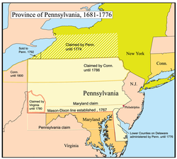 Pensilvanya Kolonisi'nin sınırlarını gösteren harita