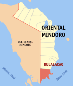 Mapa ng Oriental Mindoro na nagpapakita sa lokasyon ng Bulalacao.