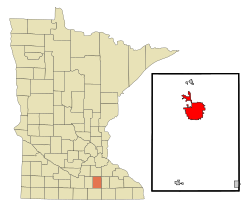 Location of Owatonna within Steele County and state of Minnesota