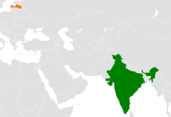 Map indicating locations of India and Latvia