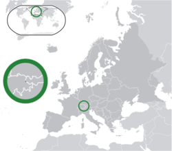 Location of  Liechtenstein  (green) on the European continent  (dark grey)  —  [Legend]