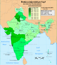 Pro-Kopf-Bruttosozialprodukt in Indien nach Bundesstaat 2011