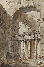 Ruins of a Basilica or Mausoleum (no date),Pen, ink, and wash, 31 x 20.6cm., Metropolitan Museum of Art