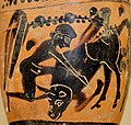 הרקולס נאבק בשור מכרתים. פרט מעיטור כד בסגנון הדמות השחורה מאתונה, 480 לפנה"ס – 470 לפנה"ס.