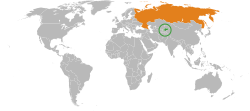 Map indicating locations of Kyrgyzstan and Russia