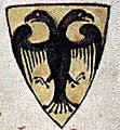 أذرع أوتو الرابع كما هو موضح في Chronica Maiora (حوالي 1250) ، وهي تصور مبكر Reichsadler ذي الرأسين